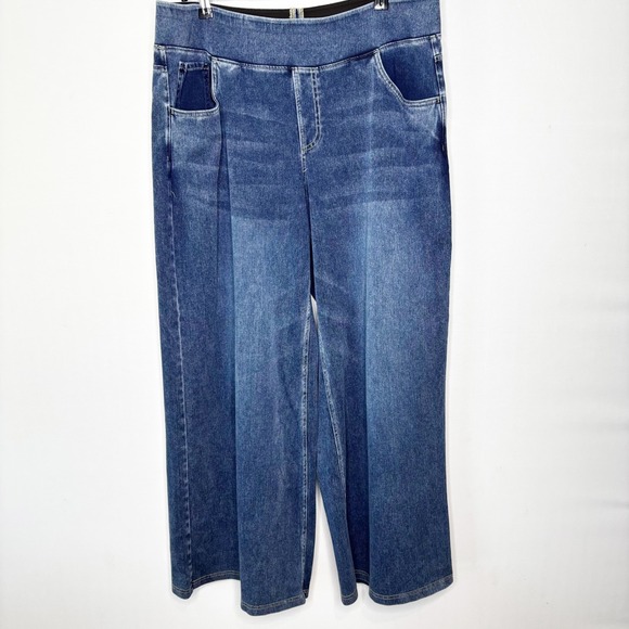 Halara Pull On Wide Leg Jeans Size 1X Denim Elastic Waist Stretch Pockets - Picture 1 of 9